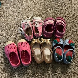 Lot bundle all namebrand 5 girls shoes native, mini Melissa, Converse, Teva